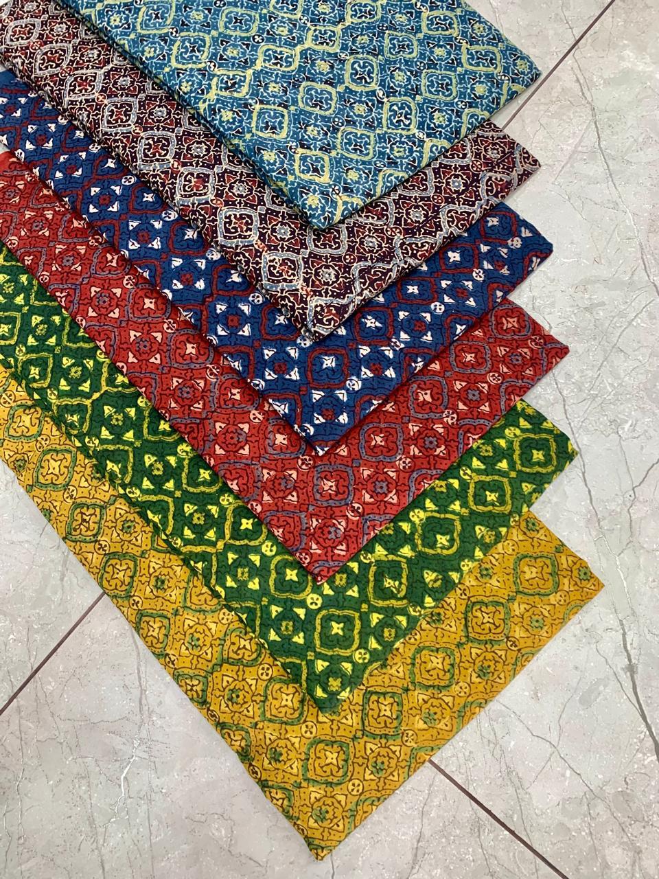 Ajrakh pure cotton handblock printed fabric with paisley motifs in traditional Ajrakh style